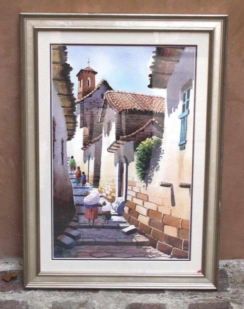 Juan Manuel Hurtado Signed Watercolor Painting Spain 1950-1969: Juan Manuel Hurtado Signed Watercolor Painting Spain 1950-1969 Discover a stunning watercolor painting on paper by acclaimed Spanish artist Juan Manuel Hurtado, known for his exquisite detail and desi