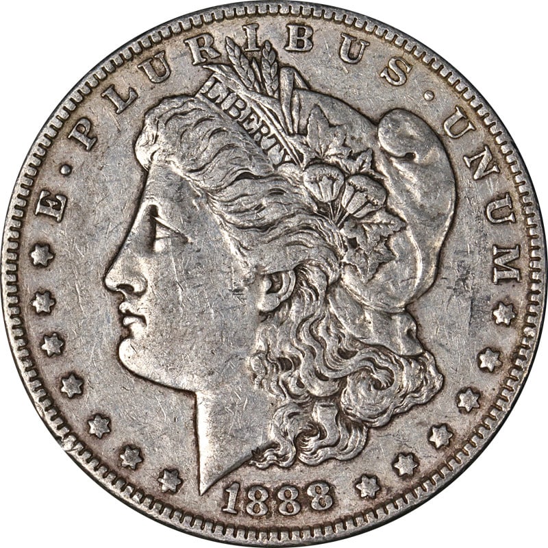 1888 Philadelphia Morgan Dollar Circulated US Silver Coin: 1888 Philadelphia Morgan Dollar Circulated US Silver Coin This 1888-P Morgan Silver Dollar is a beautifully circulated coin, ideal for set builders and collectors alike. Hand-selected from a large col
