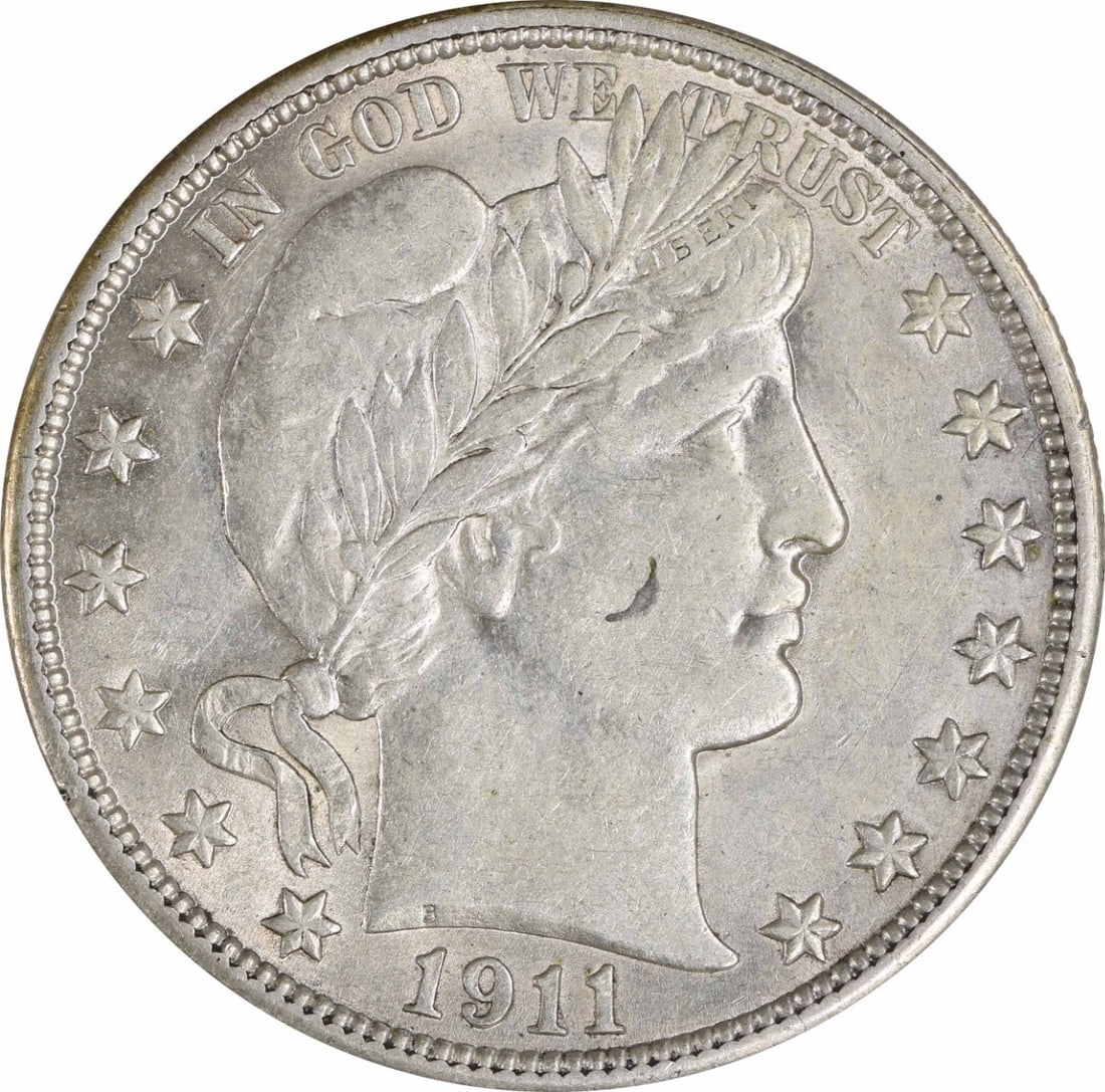 1911 United States Barber 50C Silver Half Dollar AU Uncertified: 1911 United States Barber 50C Silver Half Dollar AU Uncertified 1911 Barber Half Dollar in choice AU condition. This uncertified, pre-owned coin is a circulated example struck in silver with a 50C den