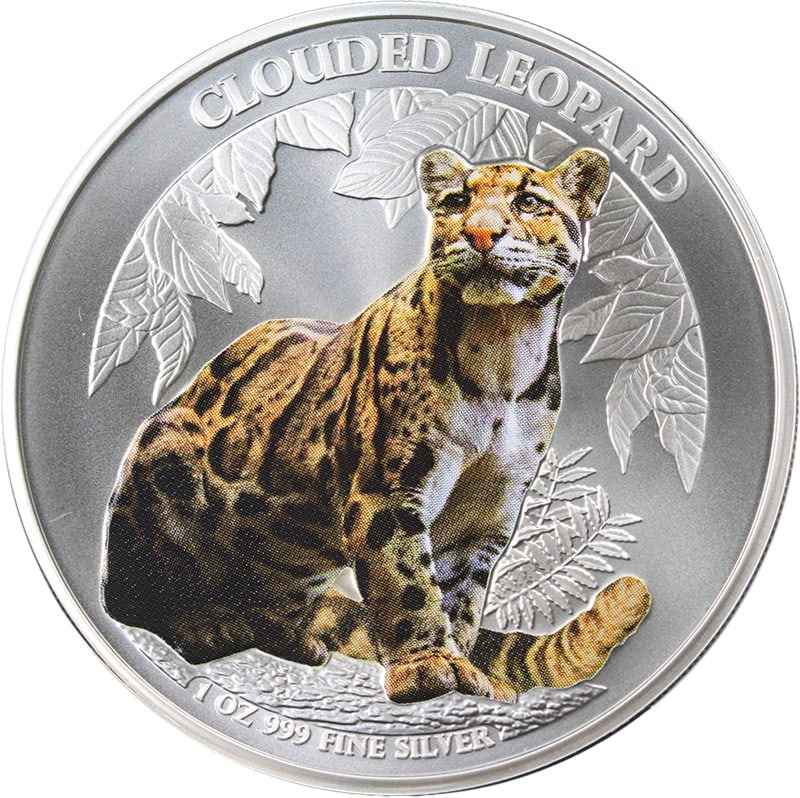 2023 Cambodia 1 Ounce Silver 3000 Riels Colorized Clouded Leopard Coin: 2023 Cambodia 1 Ounce Silver 3000 Riels Colorized Clouded Leopard Coin This stunning 2023 Cambodia 1 Ounce Silver 3,000 Riels coin features a beautifully colorized design of the Clouded Leopard. With 