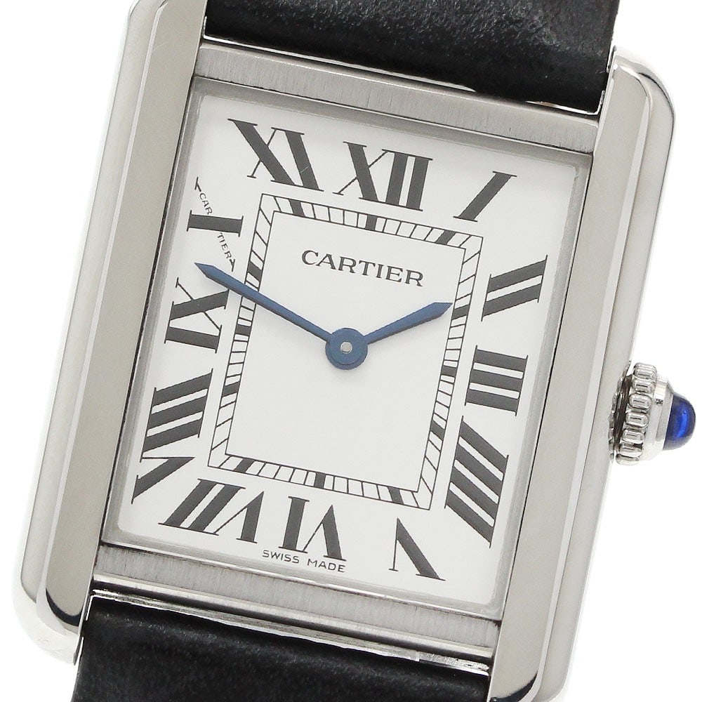 Cartier Tank Solo SM WSTA0030 Womens Quartz Watch Silver Dial Leather Strap: Cartier Tank Solo SM WSTA0030 Womens Quartz Watch Silver Dial Leather Strap Pre-owned Cartier Tank Solo SM ladies wristwatch with a silver dial, stainless steel case, and leather belt. It is a quartz 