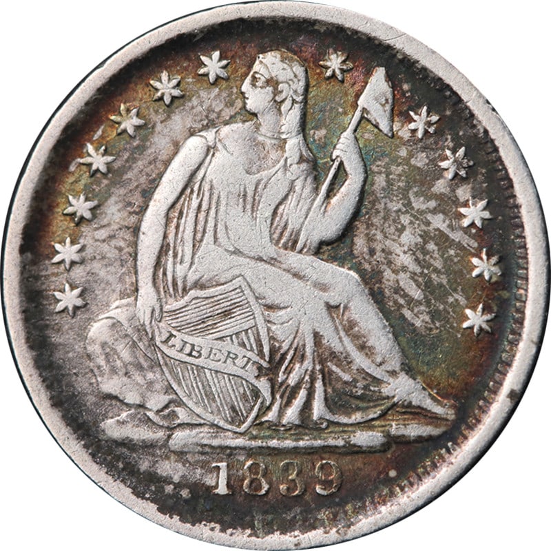 1839 O Seated Liberty Half Dime No Drapery Silver XF Coin: 1839 O Seated Liberty Half Dime No Drapery Silver XF Coin Original 1839-O Seated Liberty Half Dime 'No Drapery' with a Nice XF grade. This circulated silver coin shows nice eye appeal, a nice strike, 