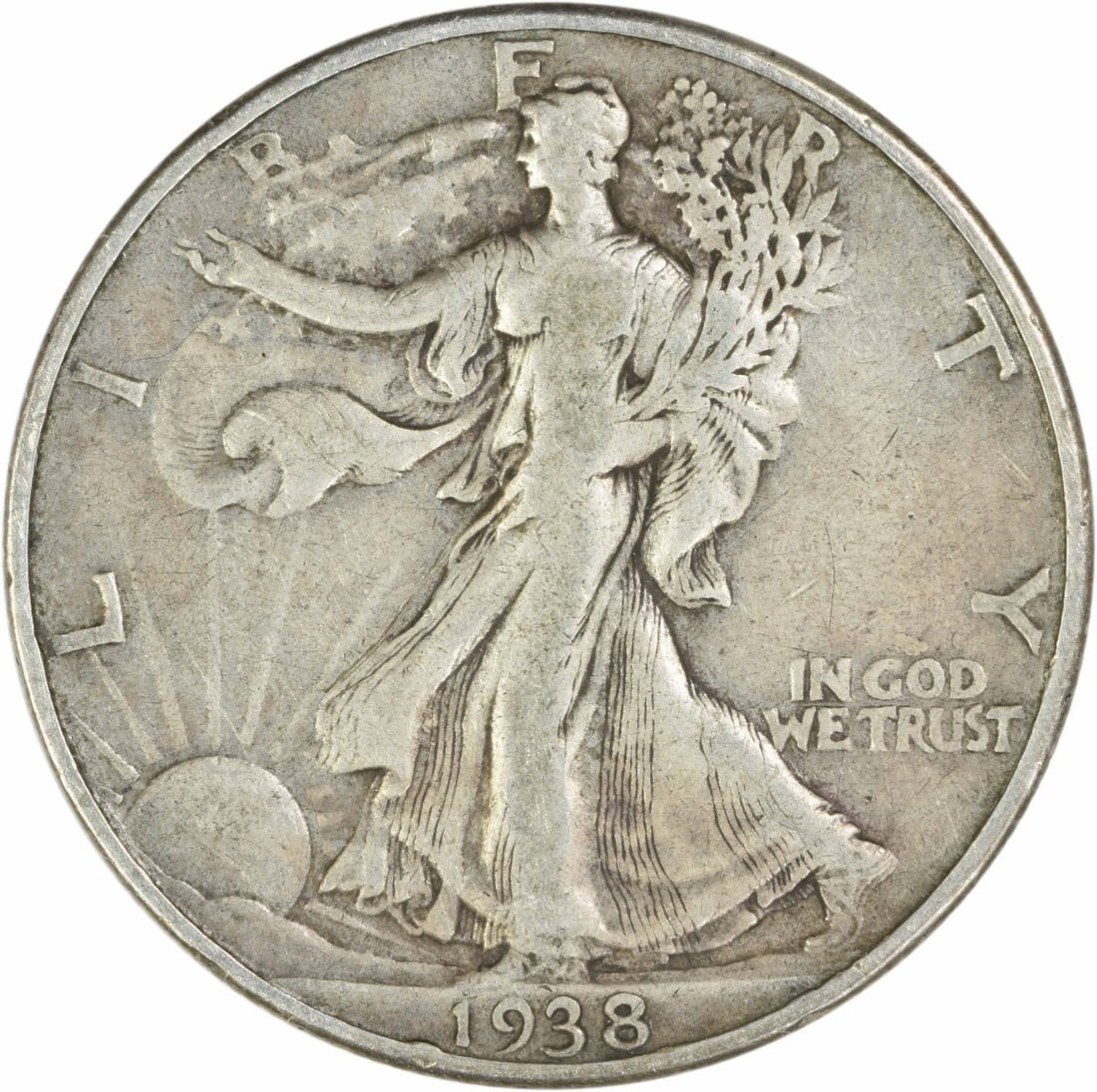 United States 1938 D 50C Walking Liberty Half Dollar Silver F: United States 1938 D 50C Walking Liberty Half Dollar Silver F 1938-D Walking Liberty silver half dollar in Fine grade. This circulated, pre-owned United States 50C coin is uncertified. Specifications 