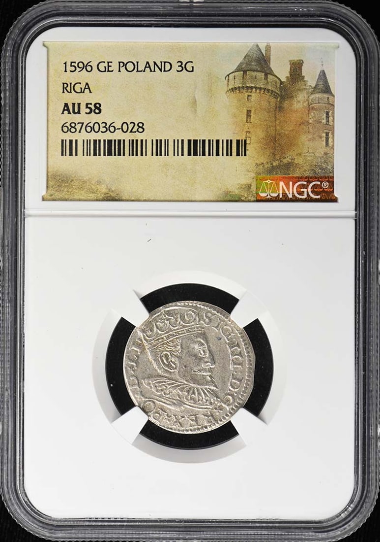 Poland Riga 1596 3G Coin NGC AU58 GUM-1454: Poland Riga 1596 3G Coin NGC AU58 GUM-1454 Certified 1596 Poland Riga coin graded AU58 by NGC. This pre-owned coin is listed as circulated and offers a documented certification for the grade shown. Sp