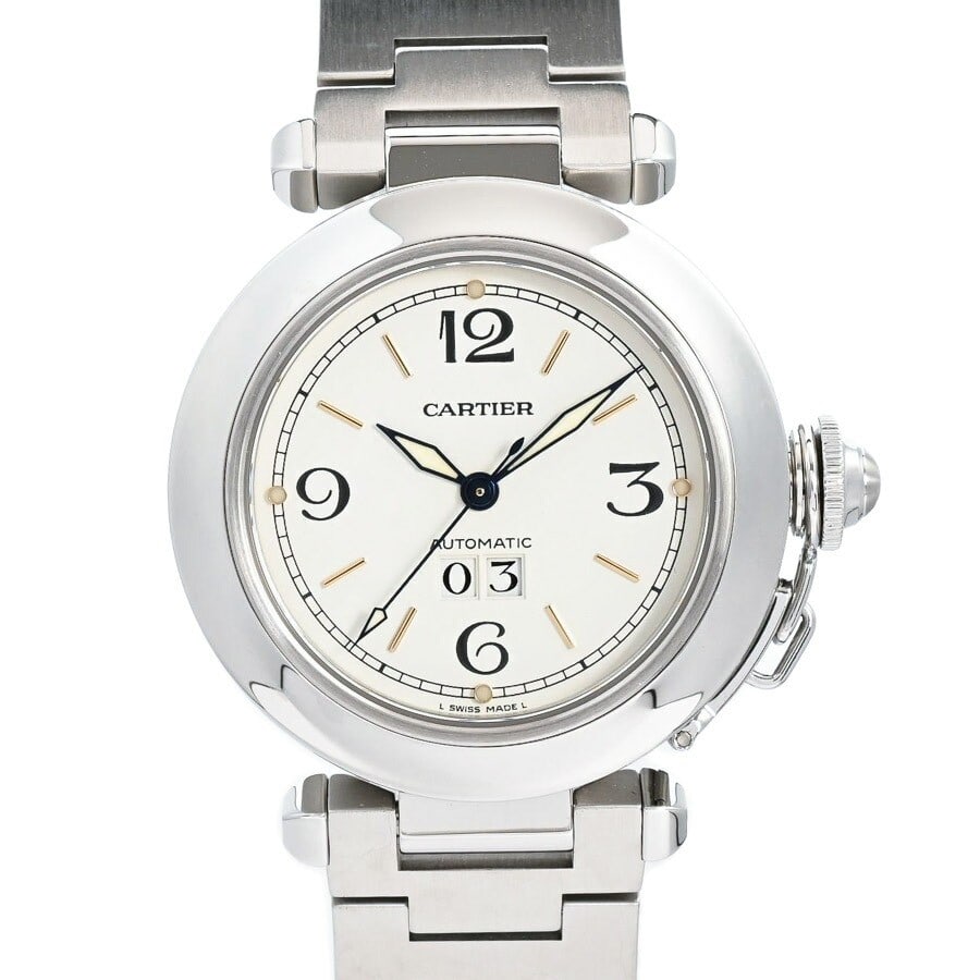 Cartier W31044M7 Pasha C Big Date Automatic Stainless Steel Wristwatch: Cartier W31044M7 Pasha C Big Date Automatic Stainless Steel Wristwatch Pre-owned Cartier Pasha C Big Date wristwatch with a white dial, stainless steel case and bracelet, and automatic movement. This 