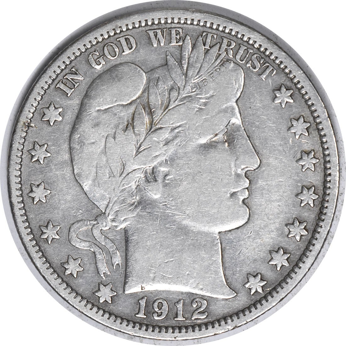 1912 S Barber 50C Silver Half Dollar VF Uncertified: 1912 S Barber 50C Silver Half Dollar VF Uncertified 1912-S Barber Silver Half Dollar, offered in VF grade and circulated condition. This uncertified United States 50C coin is composed of silver and is