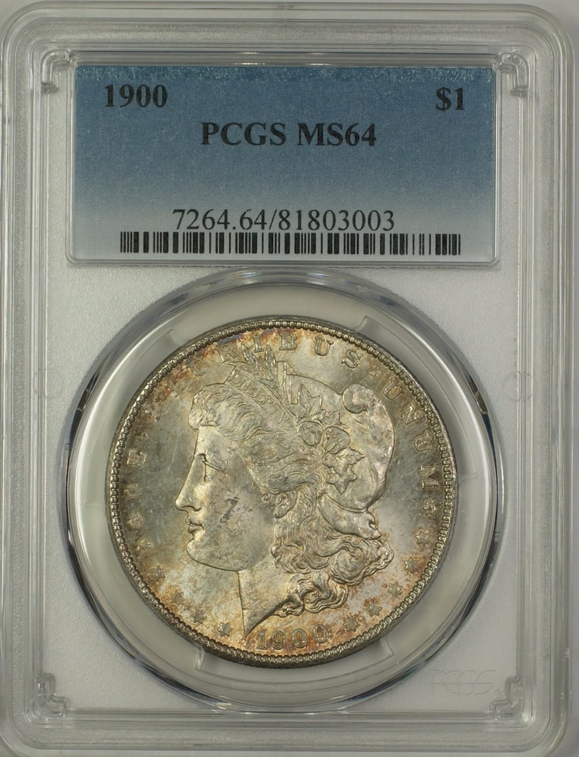 PCGS MS64 1900 Morgan Silver Dollar Lightly Toned: PCGS MS64 1900 Morgan Silver Dollar Lightly Toned 1900 Morgan Silver Dollar $1 coin graded PCGS MS-64 and described as lightly toned. This uncirculated United States coin is a pre-owned example. Speci