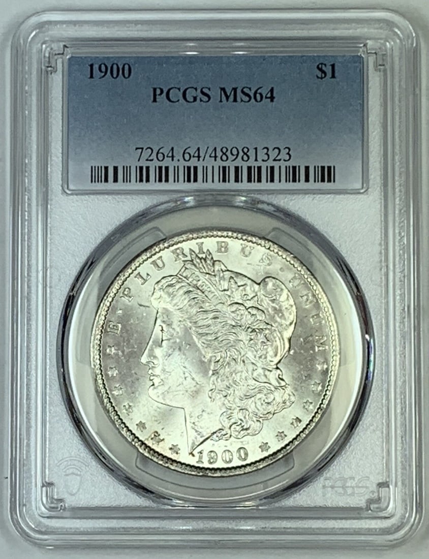 PCGS MS 64 1900 Morgan Silver Dollar Coin Certified Uncirculated $1: PCGS MS 64 1900 Morgan Silver Dollar Coin Certified Uncirculated $1 This 1900 Morgan Silver Dollar features a $1 denomination and is composed of silver. Graded MS 64 by PCGS, this uncirculated coin