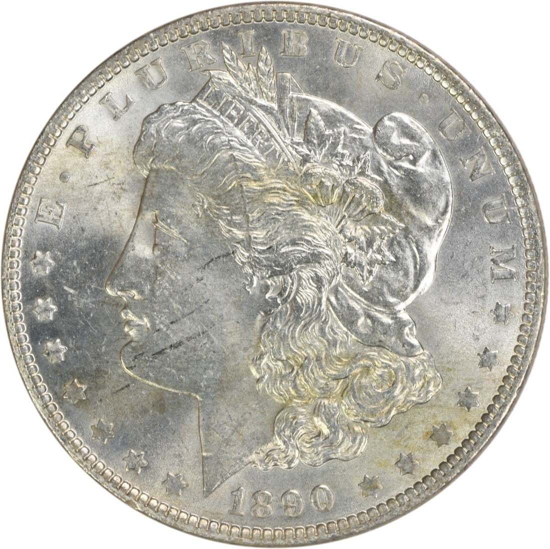 Brilliant Uncirculated 1890 Morgan Silver Dollar Uncertified Philadelphia Mint: Brilliant Uncirculated 1890 Morgan Silver Dollar Uncertified Philadelphia Mint This is an 1890 Morgan Silver Dollar in brilliant uncirculated (BU) condition. The coin is composed of silver and was