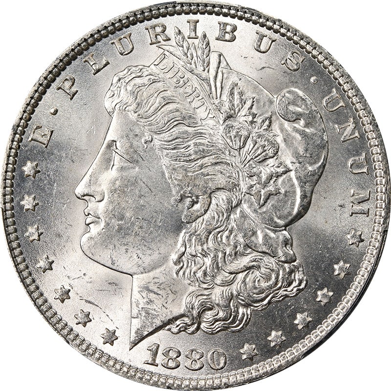 PCGS MS63 1880 Philadelphia Morgan Dollar VAM 10 8 Over 7 Variety: PCGS MS63 1880 Philadelphia Morgan Dollar VAM 10 8 Over 7 Variety This original 1880-P Morgan Silver Dollar features the VAM 10 8/7 Bit variety and has been certified by PCGS with a grade of MS63. The