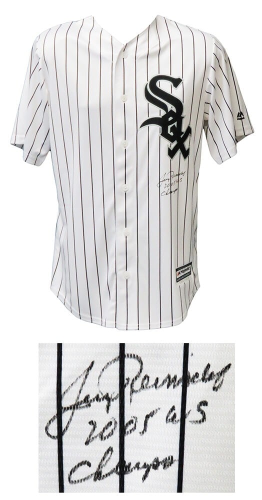 Jerry Reinsdorf Signed Chicago White Sox Pinstripe Jersey 2005 WS COA: Jerry Reinsdorf Signed Chicago White Sox Pinstripe Jersey 2005 WS COA This is a pre-owned Chicago White Sox Majestic home white pinstripe jersey, personally signed by Jerry Reinsdorf, the team's owner