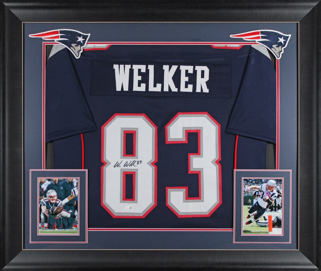 Framed Navy Pro Style Jersey Signed by Wes Welker JSA Witness (1 of 2)