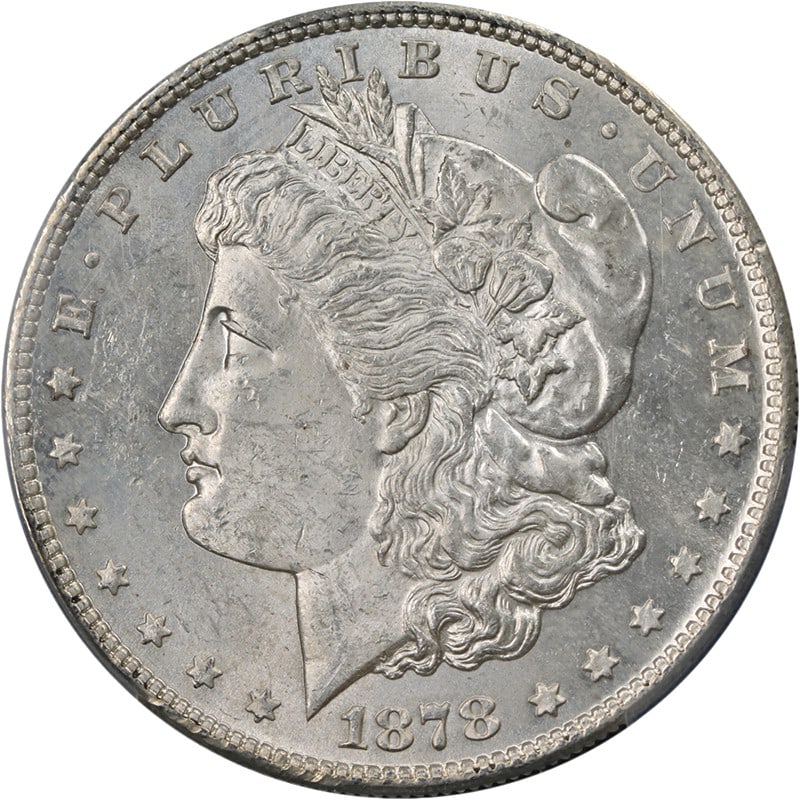 1878-S Morgan Silver Dollar PCGS MS63 Blast White Certified: 1878-S Morgan Silver Dollar PCGS MS63 Blast White Certified This 1878-S Morgan Silver Dollar, certified by PCGS with a grade of MS63, showcases remarkable eye appeal with its vibrant blast white finis
