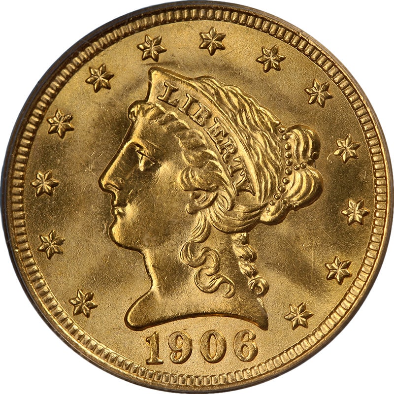 1906 $2.50 Liberty Gold Coin PCGS MS63 Uncirculated Strong Strike: 1906 $2.50 Liberty Gold Coin PCGS MS63 Uncirculated Strong Strike This 1906 Liberty Gold $2.50 coin is certified by PCGS with an MS63 grade, indicating uncirculated condition. It features superb eye a