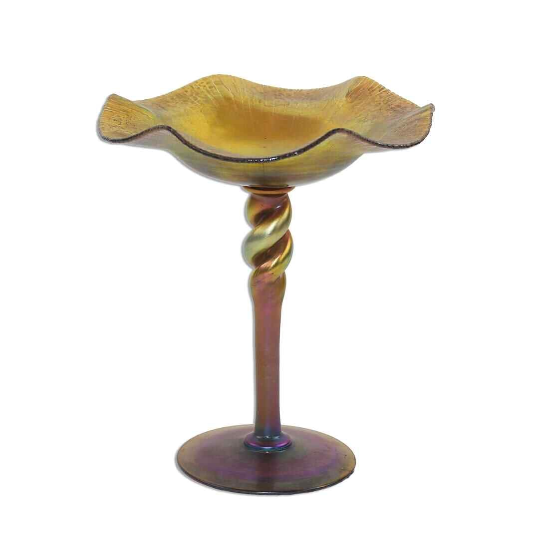 Steuben Aurene signed gold glass floriform compote (1 of 5)