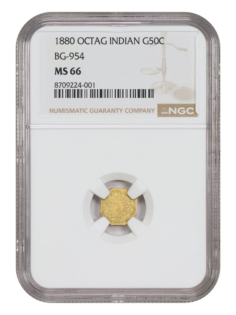 1880 California Fractional Gold 50C Octagonal NGC MS66 BG-954 (1 of 4)