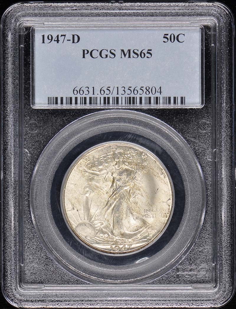 1947-D Walking Liberty Half Dollar PCGS MS65 Uncirculated Coin: 1947-D Walking Liberty Half Dollar PCGS MS65 Uncirculated Coin This 1947-D Walking Liberty Half Dollar is certified by PCGS with a remarkable grade of MS65, indicating its uncirculated condition. Stru
