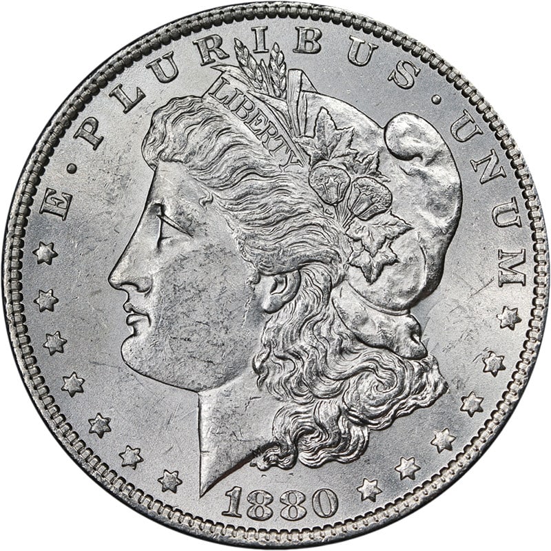 1880-O Morgan Silver Dollar Micro O Bright White BU: 1880-O Morgan Silver Dollar Micro O Bright White BU This 1880-O Morgan Silver Dollar features the distinctive Micro 'O' mint mark. The coin is uncirculated and graded as Brilliant Uncirculated (BU), o