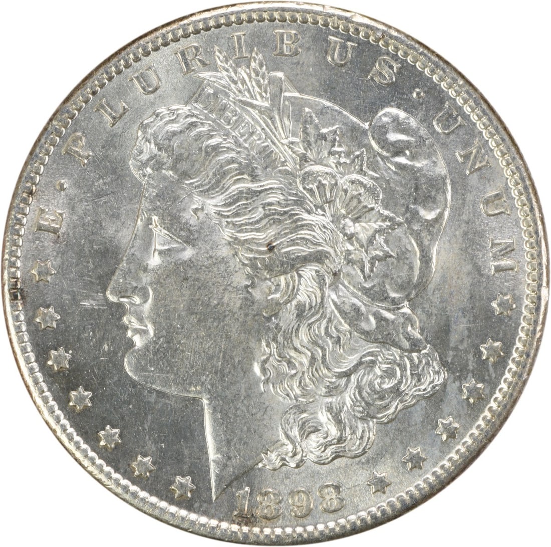 Uncirculated 1898 San Francisco Morgan Silver Dollar BU Grade Uncertified: Uncirculated 1898 San Francisco Morgan Silver Dollar BU Grade Uncertified This is an uncirculated 1898-S Morgan Silver Dollar from the United States, featuring a brilliant uncirculated (BU) grade. The