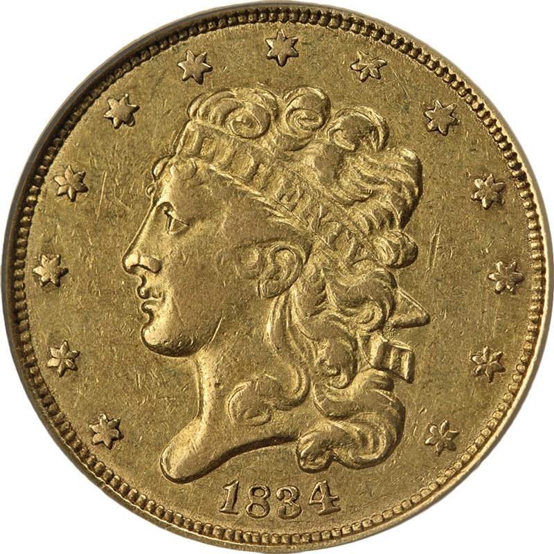 1834 US Gold $5 Classic Head Plain 4 Half Eagle AU (1 of 4)