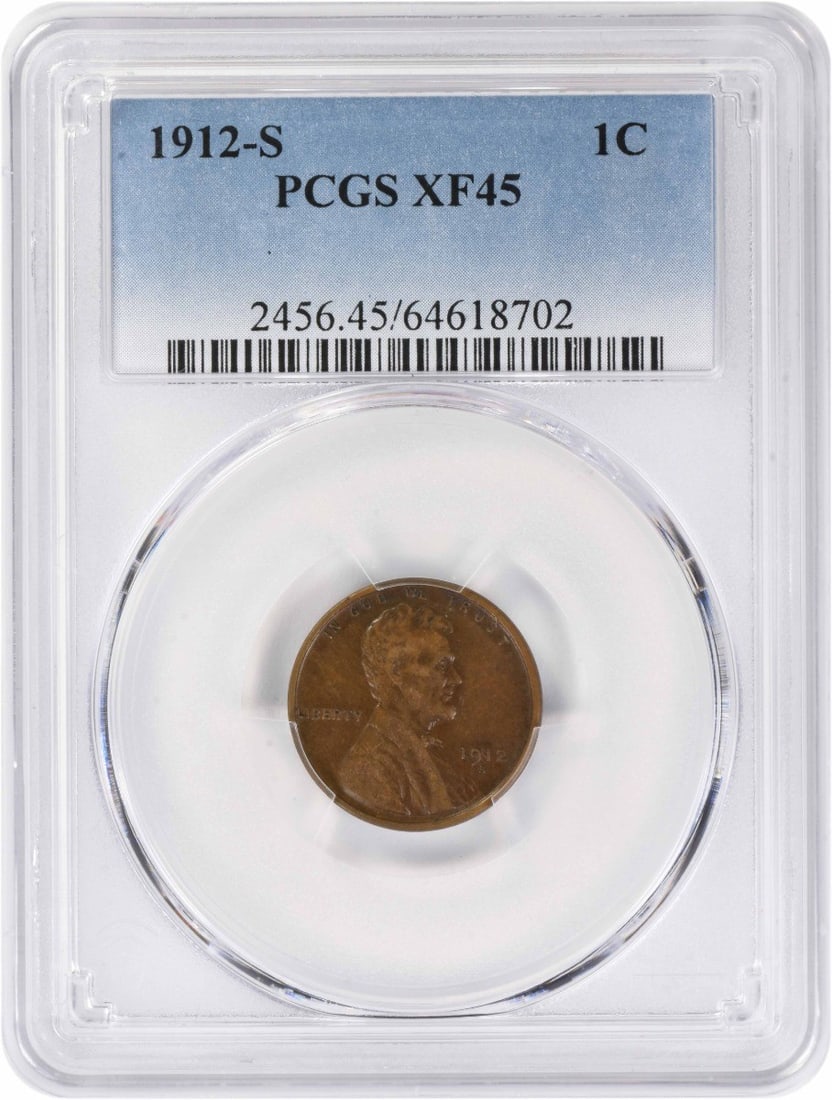 PCGS EF45 1912 S Lincoln Wheat Small Cent: PCGS EF45 1912 S Lincoln Wheat Small Cent 1912-S Lincoln Wheat Small Cent graded EF45 by PCGS. This circulated United States coin is composed of copper and is offered in pre-owned condition. Specifica