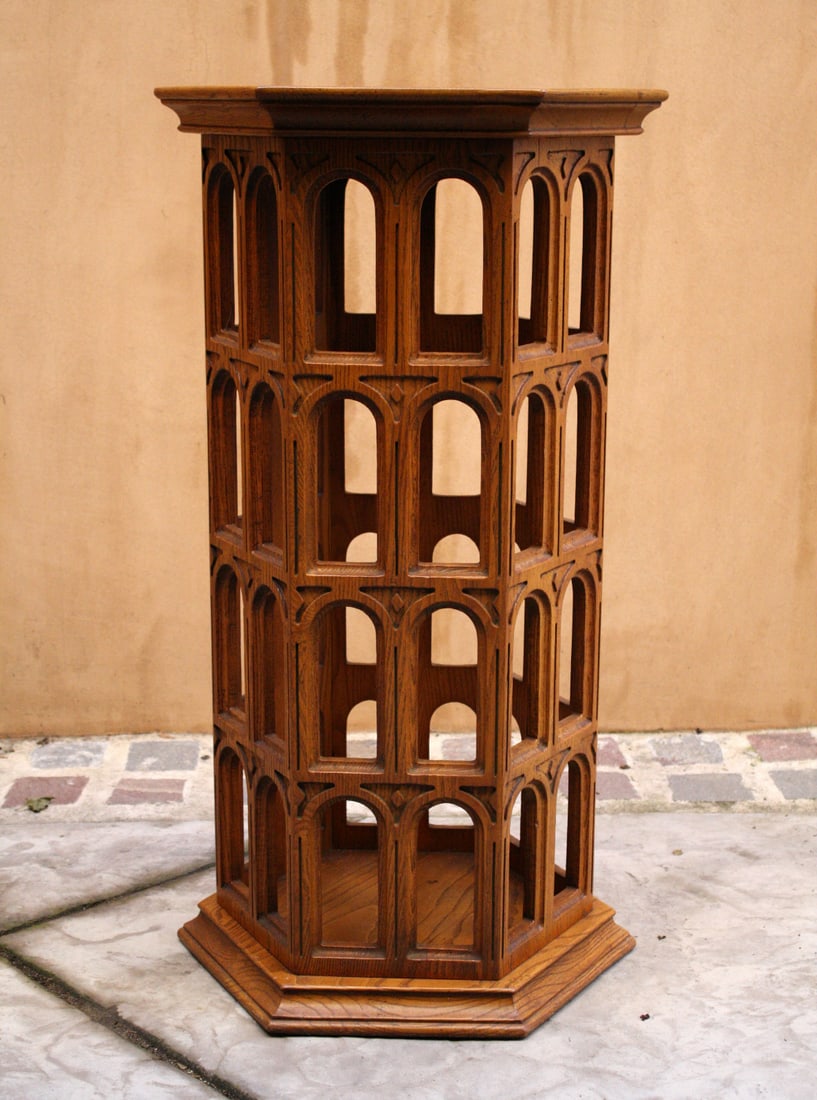 19th Century Gothic English Oak Stand by Finningans: 19th Century Gothic English Oak Stand by Finningans Presenting a magnificent 19th century Gothic English oak stand, expertly crafted by Finningans. This elegant piece features intricate detailing, a s