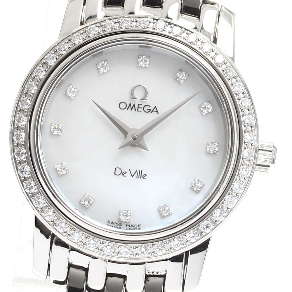 OMEGA De Ville Prestige 4575.76 Ladies Quartz Watch Diamond Bezel 12P: OMEGA De Ville Prestige 4575.76 Ladies Quartz Watch Diamond Bezel 12P Omega De Ville Prestige ladies wristwatch, reference 4575.76, with a diamond bezel and 12 diamond quartz configuration. It is a pr