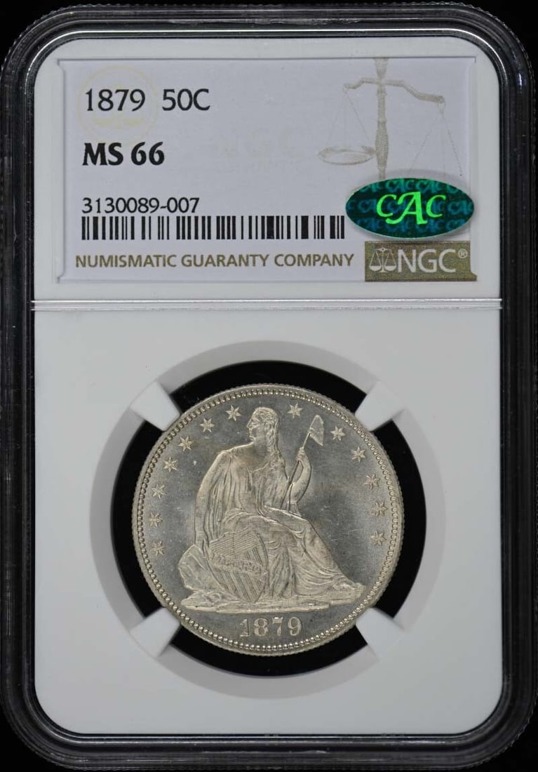 1879 Seated Liberty Half Dollar NGC MS66 CAC Uncirculated: 1879 Seated Liberty Half Dollar NGC MS66 CAC Uncirculated This 1879 Seated Liberty Half Dollar is a stunning example of numismatic artistry, graded MS66 by NGC and featuring a CAC designation. The coi