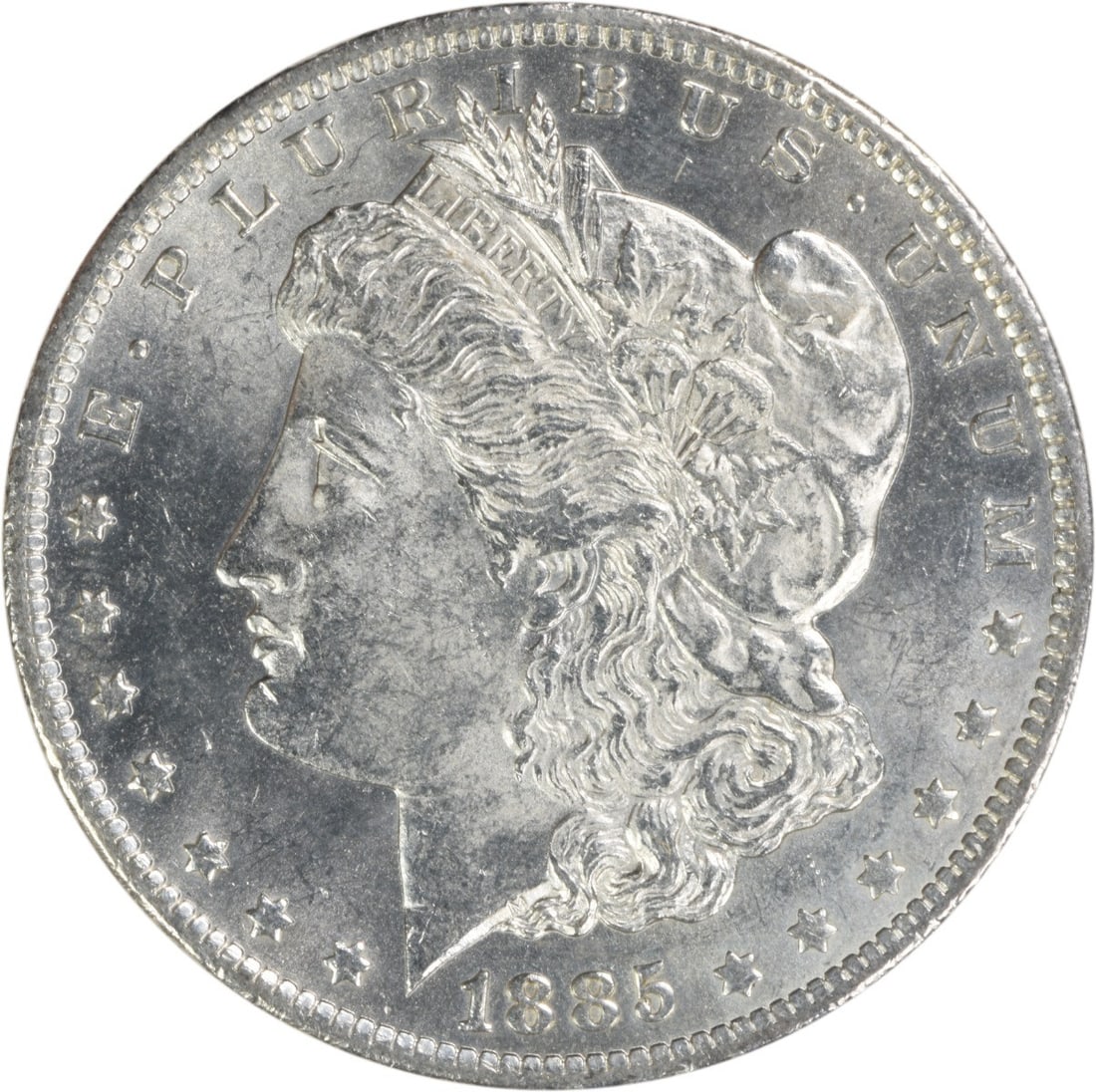 Choice BU 1885-O Silver Morgan Dollar Uncertified US Coin: Choice BU 1885-O Silver Morgan Dollar Uncertified US Coin This is an 1885-O Morgan Silver Dollar from the United States. The coin is composed of silver, has a denomination of $1, and was minted in New