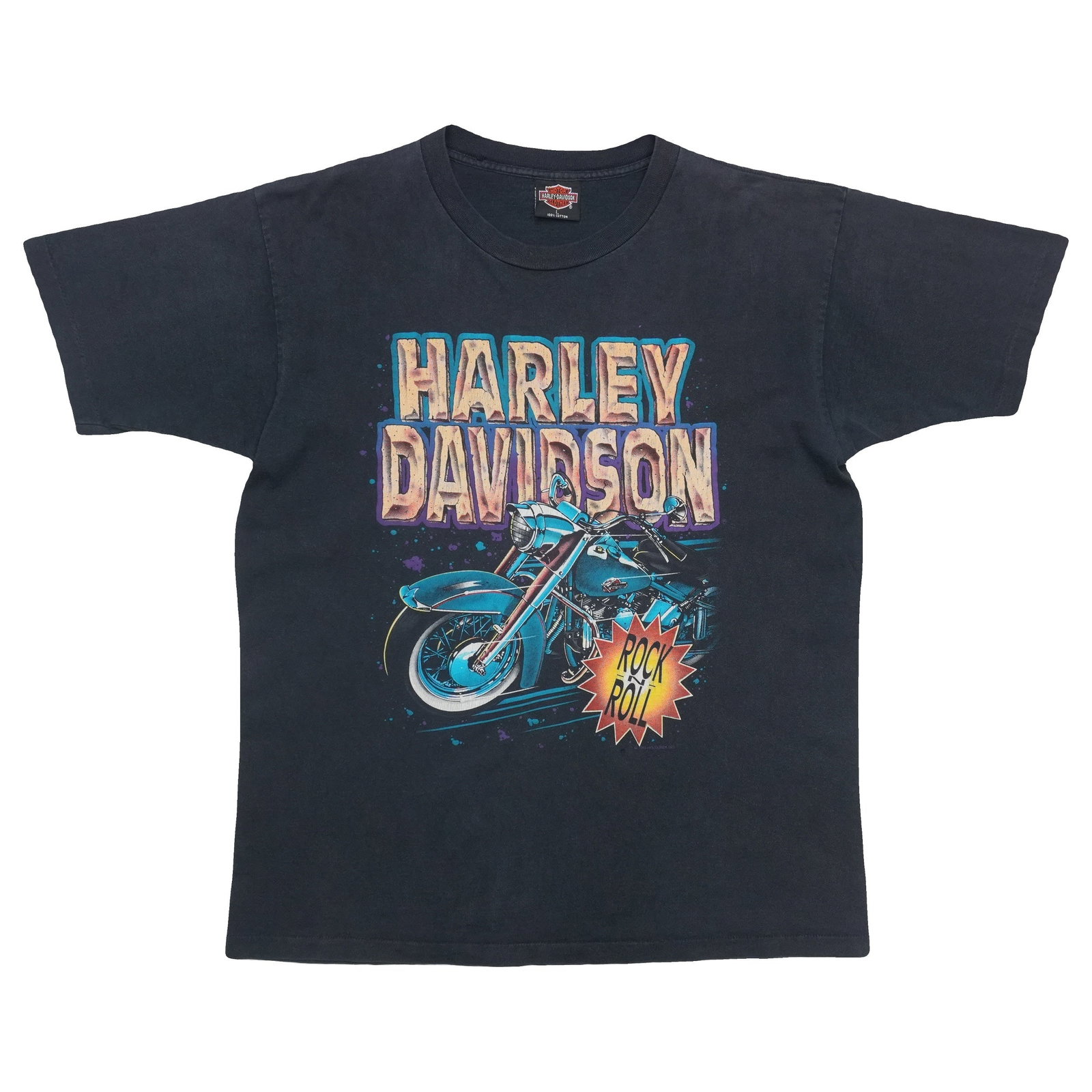Vintage 1993 Rock N Roll Harley Davidson Black Cotton Graphic T Shirt XL (1 of 6)