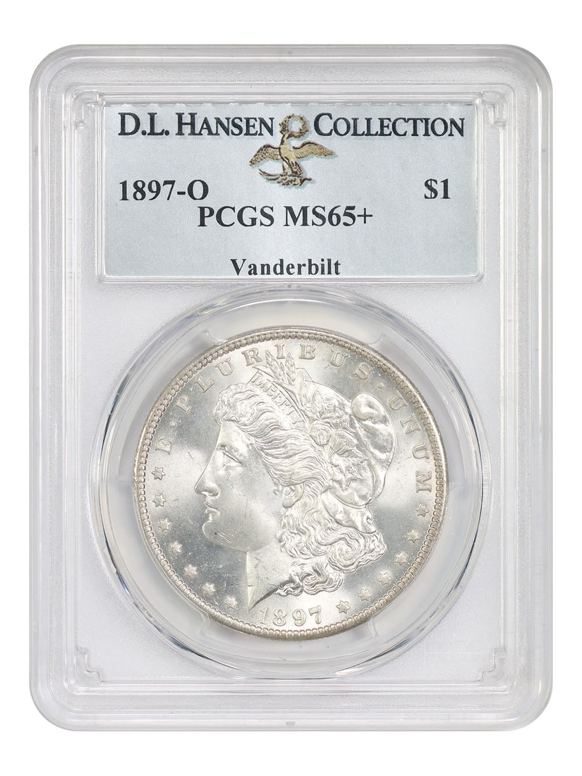 1897 O Morgan Dollar $1 PCGS MS65+ New Orleans Mint: 1897 O Morgan Dollar $1 PCGS MS65+ New Orleans Mint 1897-O Morgan Dollar certified by PCGS in MS65+ grade. This uncirculated New Orleans issue is described as a popular, better date example with choic
