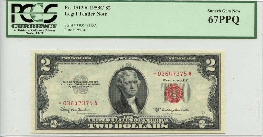 1953 $2 Legal Tender Note FR#1512* PCGS Superb Gem 67 PPQ (1 of 2)