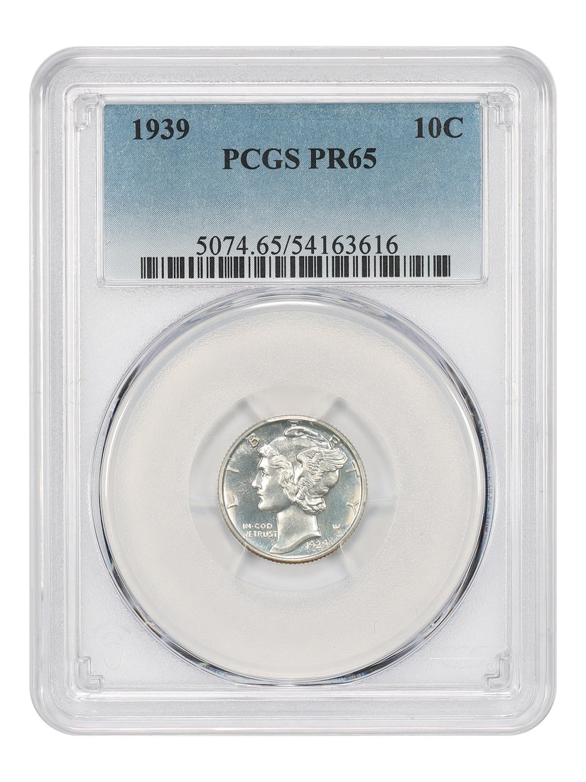 PCGS PR65 1939 Mercury Dime 10C Philadelphia Proof: PCGS PR65 1939 Mercury Dime 10C Philadelphia Proof 1939 Mercury Dime certified by PCGS as PR65. This uncirculated proof issue had a mintage of just 9,321 coins in proof format. Pre-owned. Specificatio
