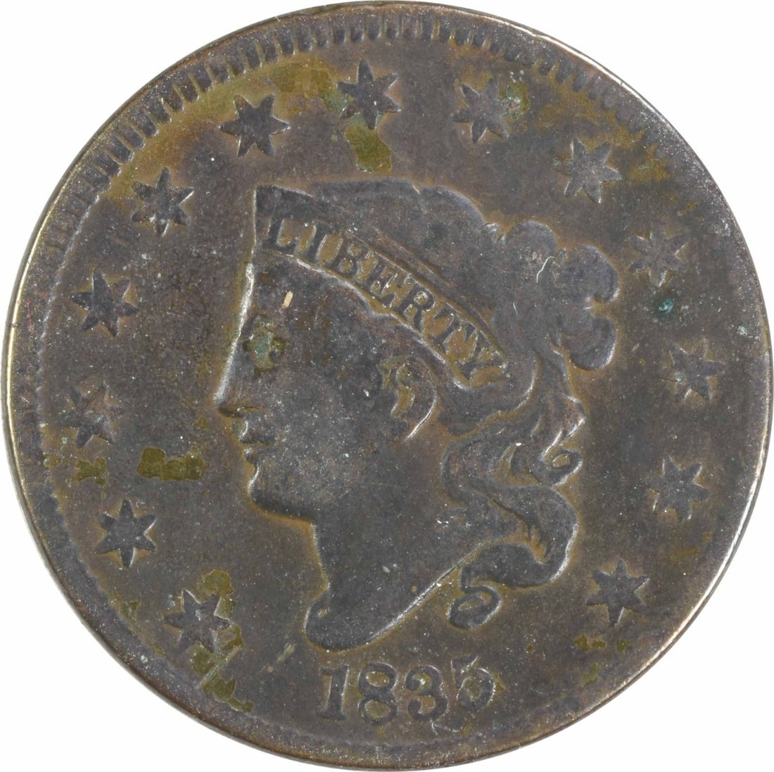 1835 Coronet Head Large Cent F Grade Copper Uncertified (1 of 2)