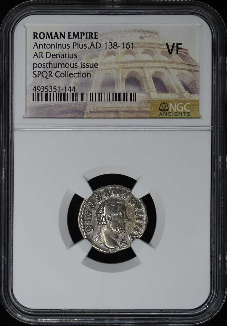 Roman Empire AR Denarius Antoninus Pius NGC VF: Roman Empire AR Denarius Antoninus Pius NGC VF This Roman Empire AR Denarius dates from the reign of Antoninus Pius (AD 138-161). The coin has been graded VF (Very Fine) by NGC and originates from Ita