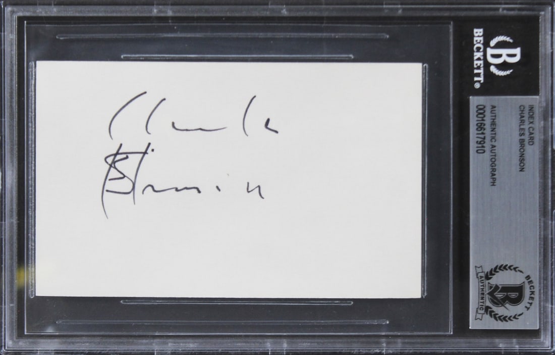 Charles Bronson Signed 3x5 Index Card The Great Escape Beckett Authenticated: Charles Bronson Signed 3x5 Index Card The Great Escape Beckett Authenticated This authentic signed 3x5 index card features the signature of Charles Bronson, renowned for his role in the classic film T