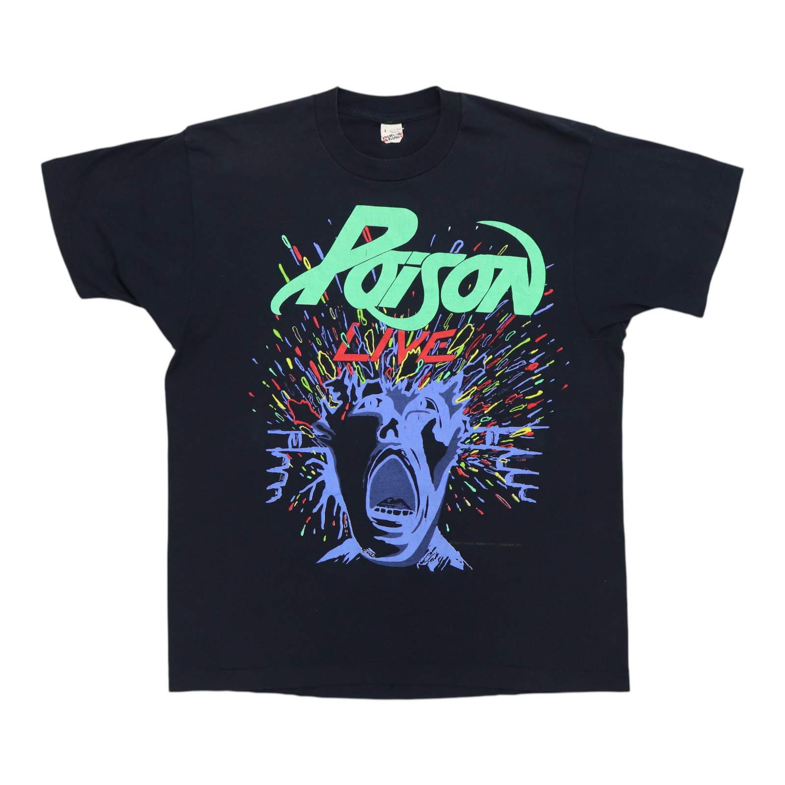 Vintage 1988 Poison Band Black Concert Tour T-Shirt Size Large: Vintage 1988 Poison Band Black Concert Tour T-Shirt Size Large This is an original vintage 1988 Poison Live concert shirt, featuring graphics on both the front and back. Made from a 50/50 poly/cotton 