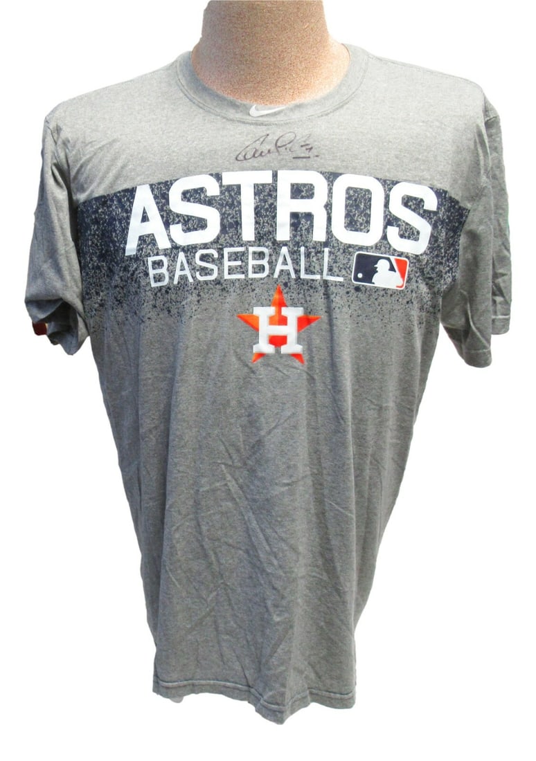 Game-Worn Houston Astros Shirt Signed by Carlos Correa with PSA DNA Auth: Game-Worn Houston Astros Shirt Signed by Carlos Correa with PSA DNA Auth This is a game-worn batting practice shirt autographed by Carlos Correa. The shirt was used during his time with the Houston As