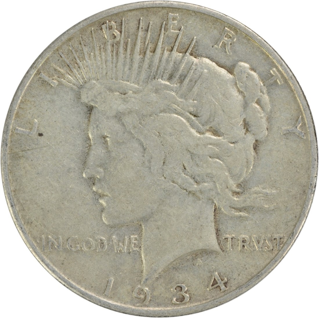 United States 1934 S Peace Dollar Silver $1 VF Uncertified: United States 1934 S Peace Dollar Silver $1 VF Uncertified 1934-S Peace Silver Dollar in VF grade. This pre-owned coin is circulated and uncertified. Specifications Item Type: Coin Coin: Peace Dollar 
