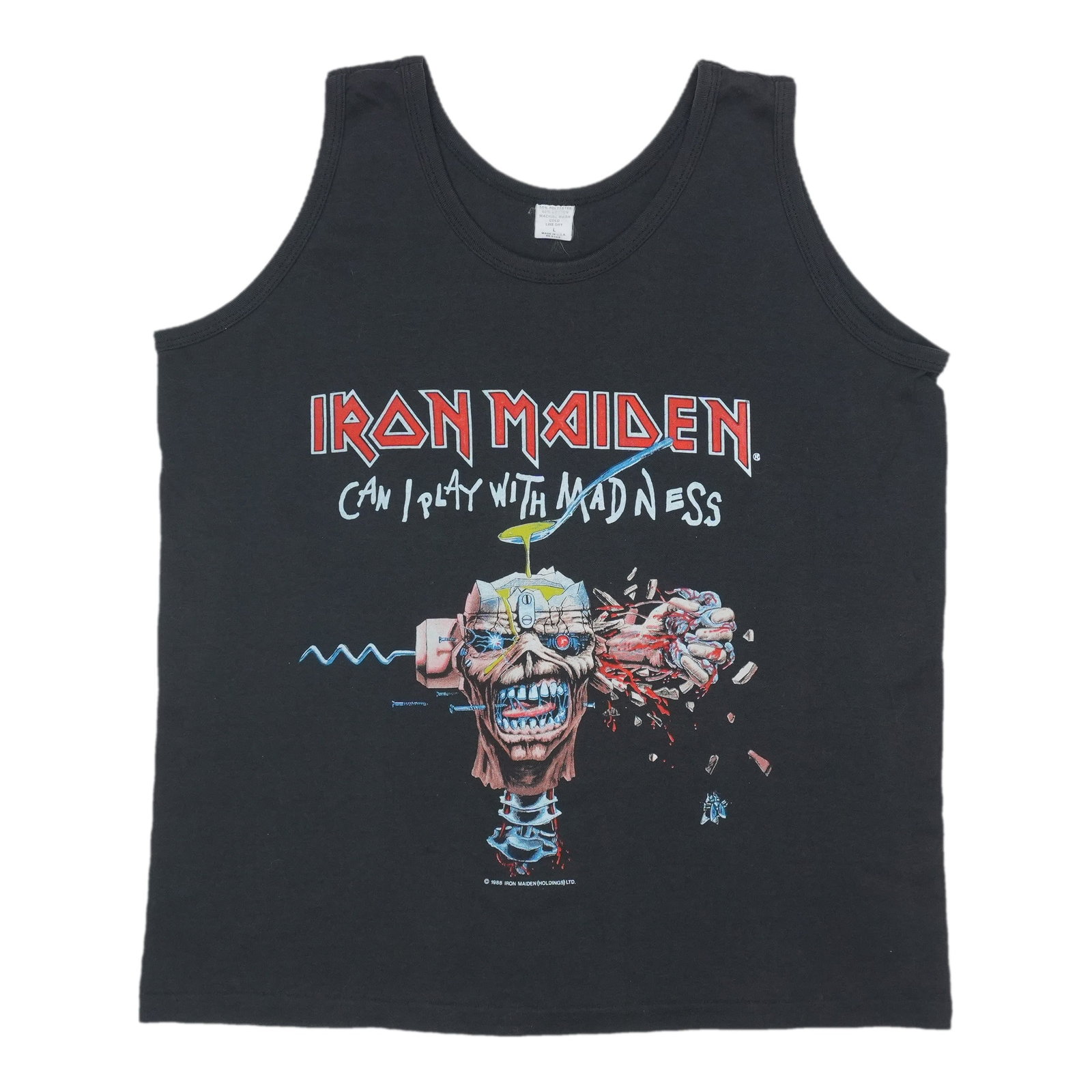 Vintage 1988 Can I Play With Madness Iron Maiden Black Tank Top: Vintage 1988 Can I Play With Madness Iron Maiden Black Tank Top This is an original vintage 1988 Iron Maiden "Can I Play With Madness" tank top featuring front and back graphics. Made from 100% cotton