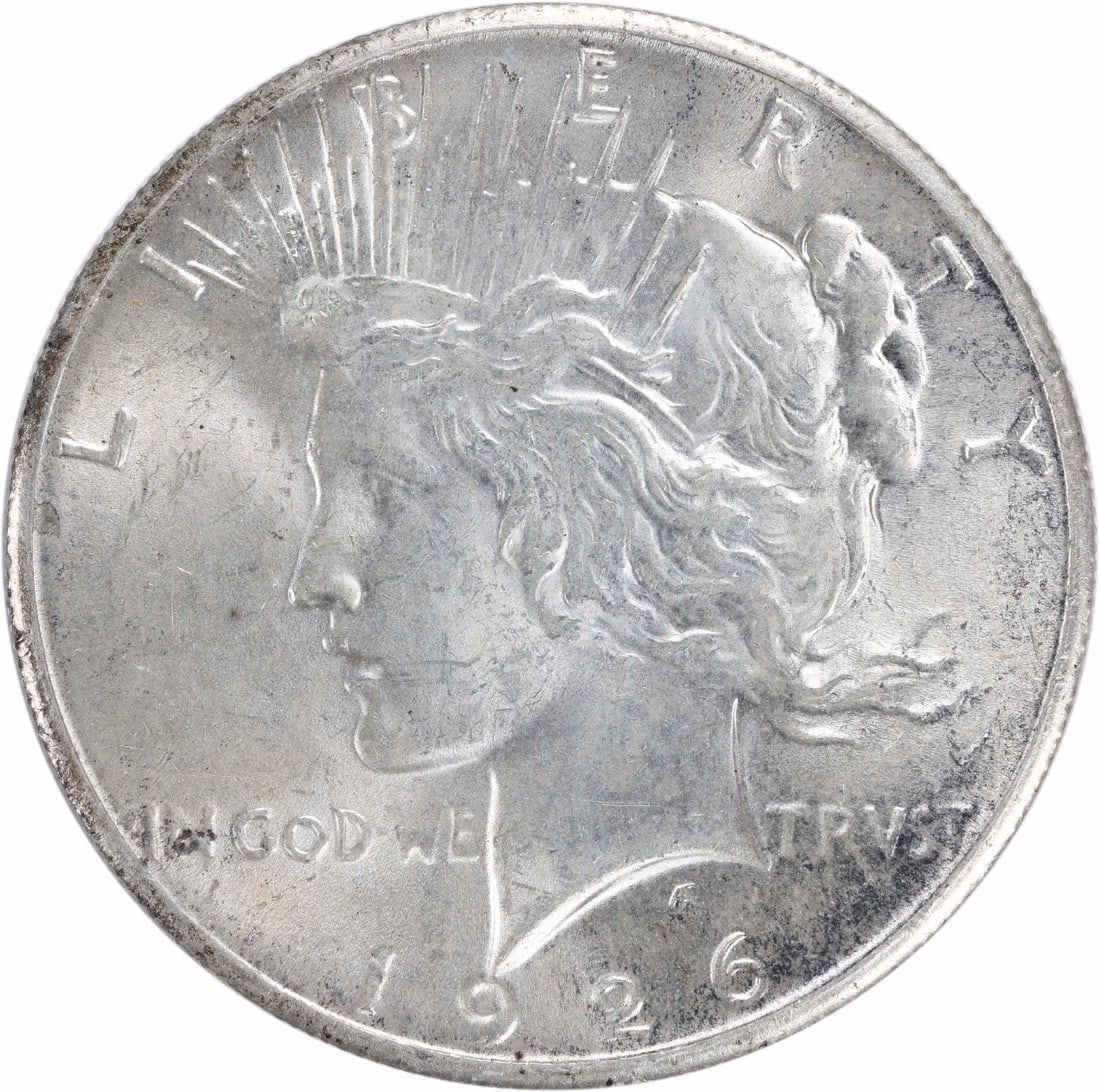 1926 $1 Peace Dollar Silver Uncirculated MS63 Uncertified: 1926 $1 Peace Dollar Silver Uncirculated MS63 Uncertified 1926 Peace Silver Dollar in uncirculated, pre-owned condition. This uncertified coin is identified as Choice BU and features a silver composit