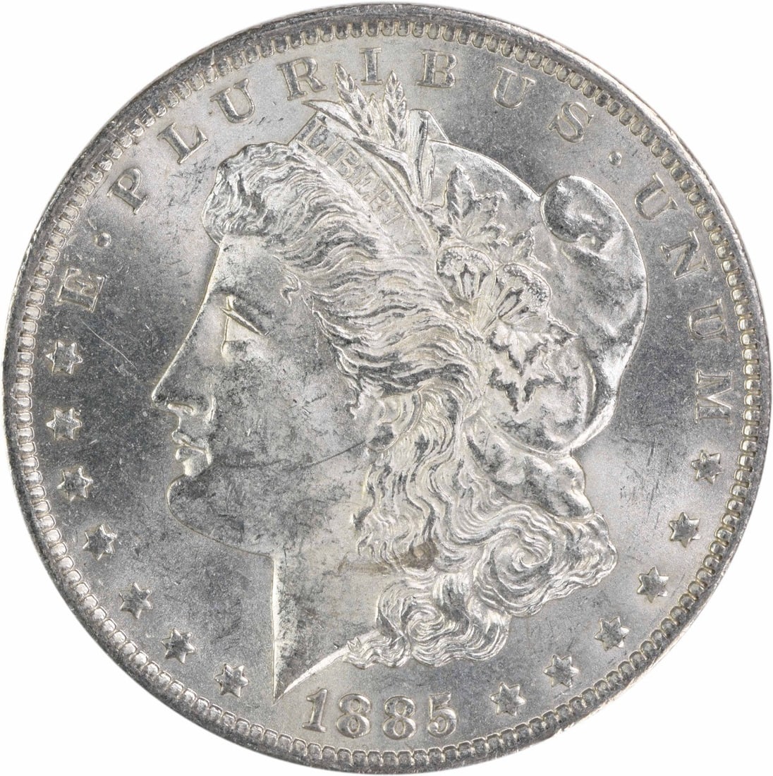 Uncirculated 1885 O Morgan Dollar Silver Coin Brilliant Uncertified: Uncirculated 1885 O Morgan Dollar Silver Coin Brilliant Uncertified This is an 1885-O Morgan Silver Dollar featuring the New Orleans mint mark. The coin is in brilliant uncirculated (BU) condition and