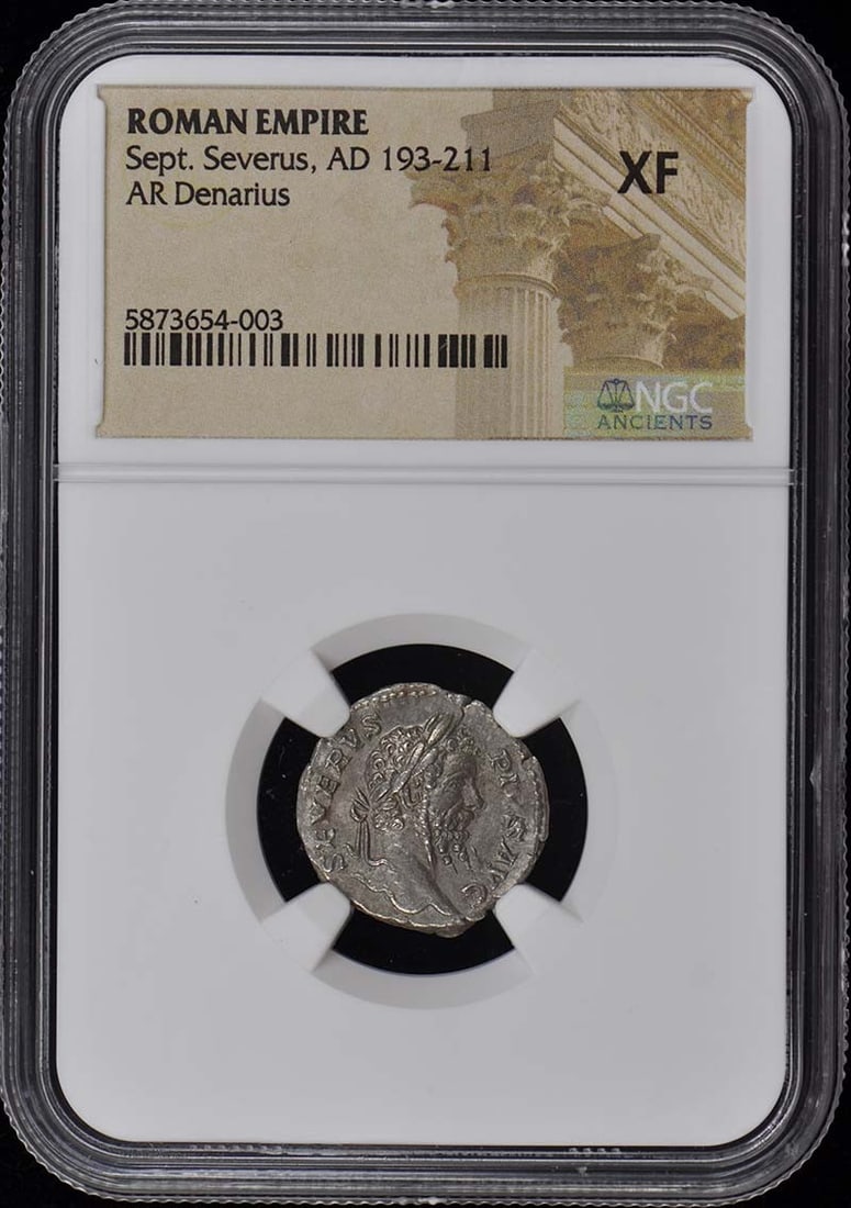 Septimius Severus AR Denarius NGC XF40 Ancient Roman Coin: Septimius Severus AR Denarius NGC XF40 Ancient Roman Coin This Ancient Roman AR Denarius features Septimius Severus, who ruled from AD 193-211. Certified by NGC with a grade of XF40, this coin showcas