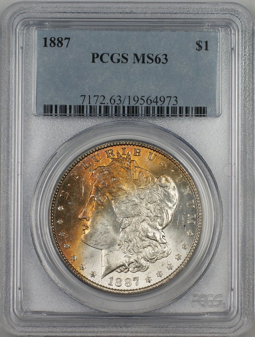 1887 Morgan Dollar VAM-11 Silver PCGS MS63 Nicely Toned Obverse: 1887 Morgan Dollar VAM-11 Silver PCGS MS63 Nicely Toned Obverse This 1887 VAM-11 Morgan Silver Dollar features a nicely toned obverse and has been certified by PCGS with a grade of MS 63. Struck in Ph