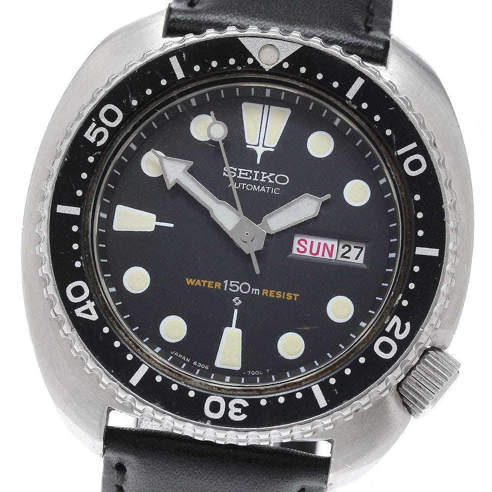 SEIKO 6306-7001 Men's Automatic Diver Watch Day-Date 150m: SEIKO 6306-7001 Men's Automatic Diver Watch Day-Date 150m Pre-owned SEIKO men's wristwatch, model 3rd Diver 150m, reference 6306-7001. It features a black dial, automatic movement, and day-date functi