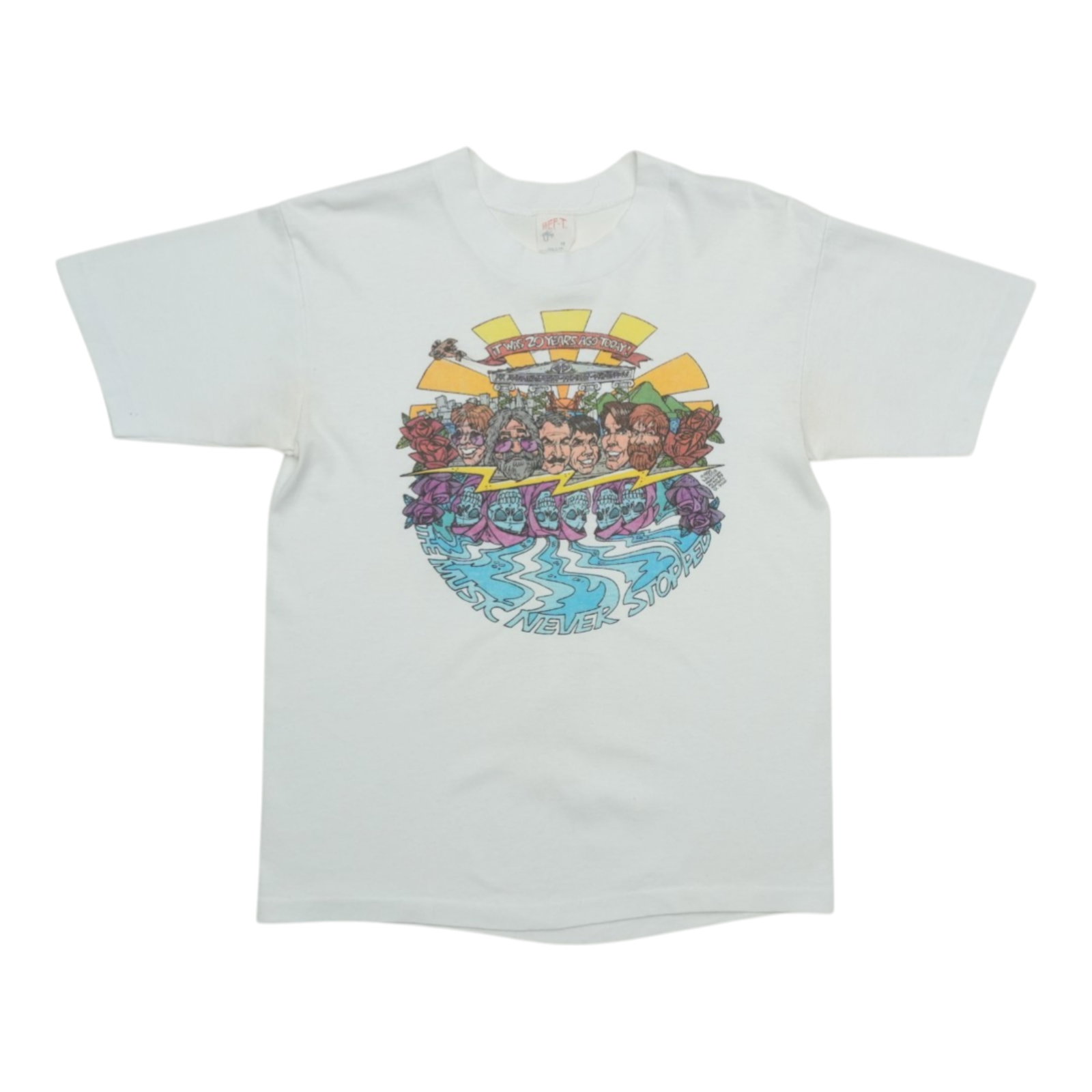 Vintage 1985 Grateful Dead The Music Never Stopped White Cotton T-Shirt: Vintage 1985 Grateful Dead The Music Never Stopped White Cotton T-Shirt This is an original vintage 1985 Grateful Dead 'Music Never Stopped' shirt. Featuring no back graphics, this authentic piece is 