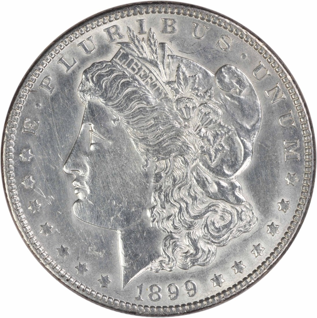 1899 Morgan Dollar 90 Percent Silver AU Grade Philadelphia Uncertified: 1899 Morgan Dollar 90 Percent Silver AU Grade Philadelphia Uncertified This 1899 Morgan Silver Dollar was minted in Philadelphia and features a composition of 90% silver and 10% copper. Designed by Ge