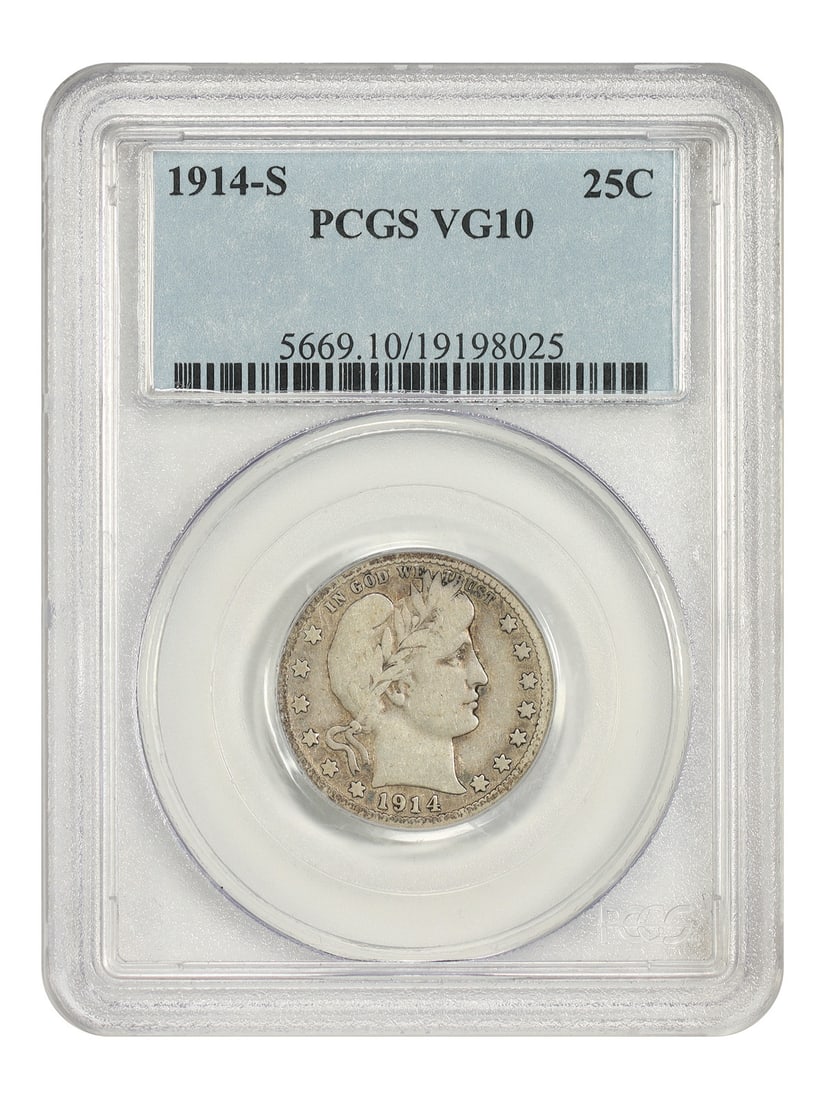 PCGS VG10 1914 S Barber Quarter 25C Scarce Date (1 of 4)