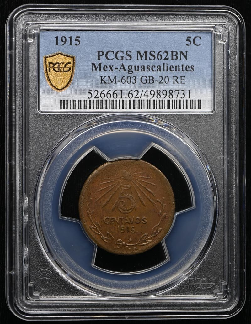 Mexico 1915 5 Centavos KM-603 GB-20 PCGS MS62BN Coin (1 of 4)