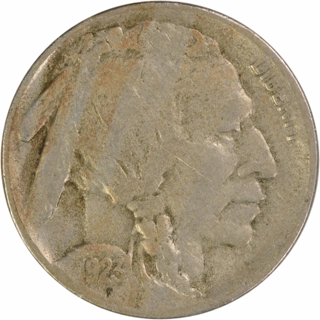 1923 San Francisco Buffalo 5C Nickel VF Uncertified: 1923 San Francisco Buffalo 5C Nickel VF Uncertified This 1923 Buffalo Nickel was minted in San Francisco and features the iconic design by James Earle Fraser. Composed of 75% copper and 25% nickel, th